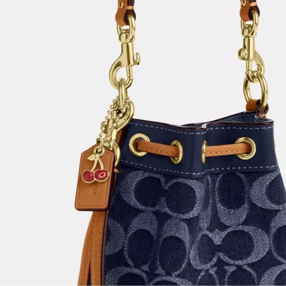 🔥NWT COACH Mini Bucket‎ Bag In Signature Denim - Picture 4 of 10